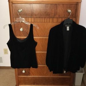 2 Piece black velvet tank top with matching jacket